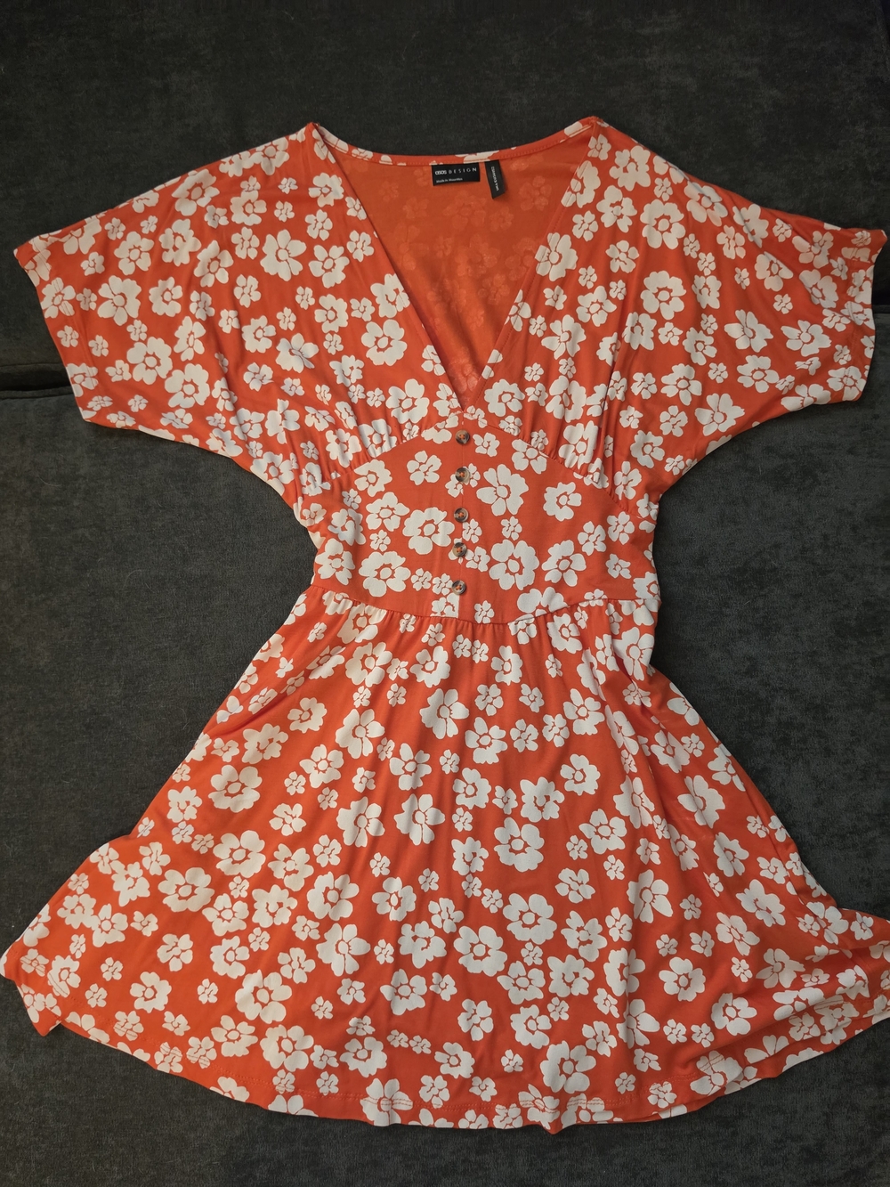 ASOS Design Orange and White Floral V‑Neck Mini Dress
